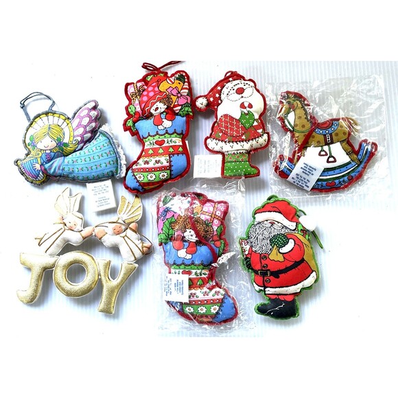 Vintage Christmas Ornaments Lot Quilted Most Hallmark 7 pcs County Folksy Farm - Picture 1 of 12